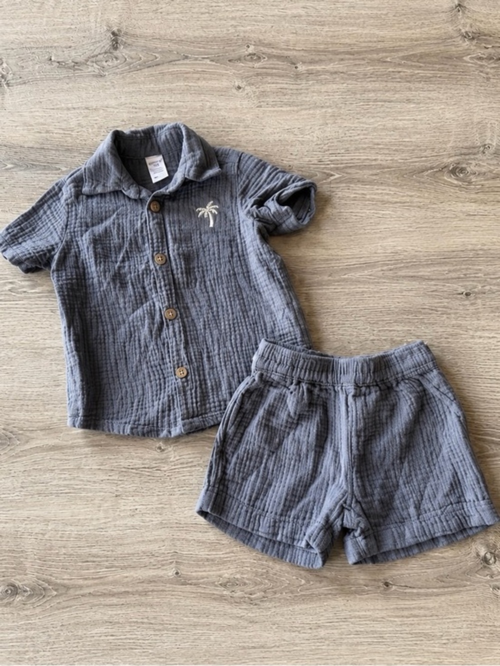 Carter's Child of Mine 12M Gray Muslin Button Shirt Shorts Set Baby Outfit